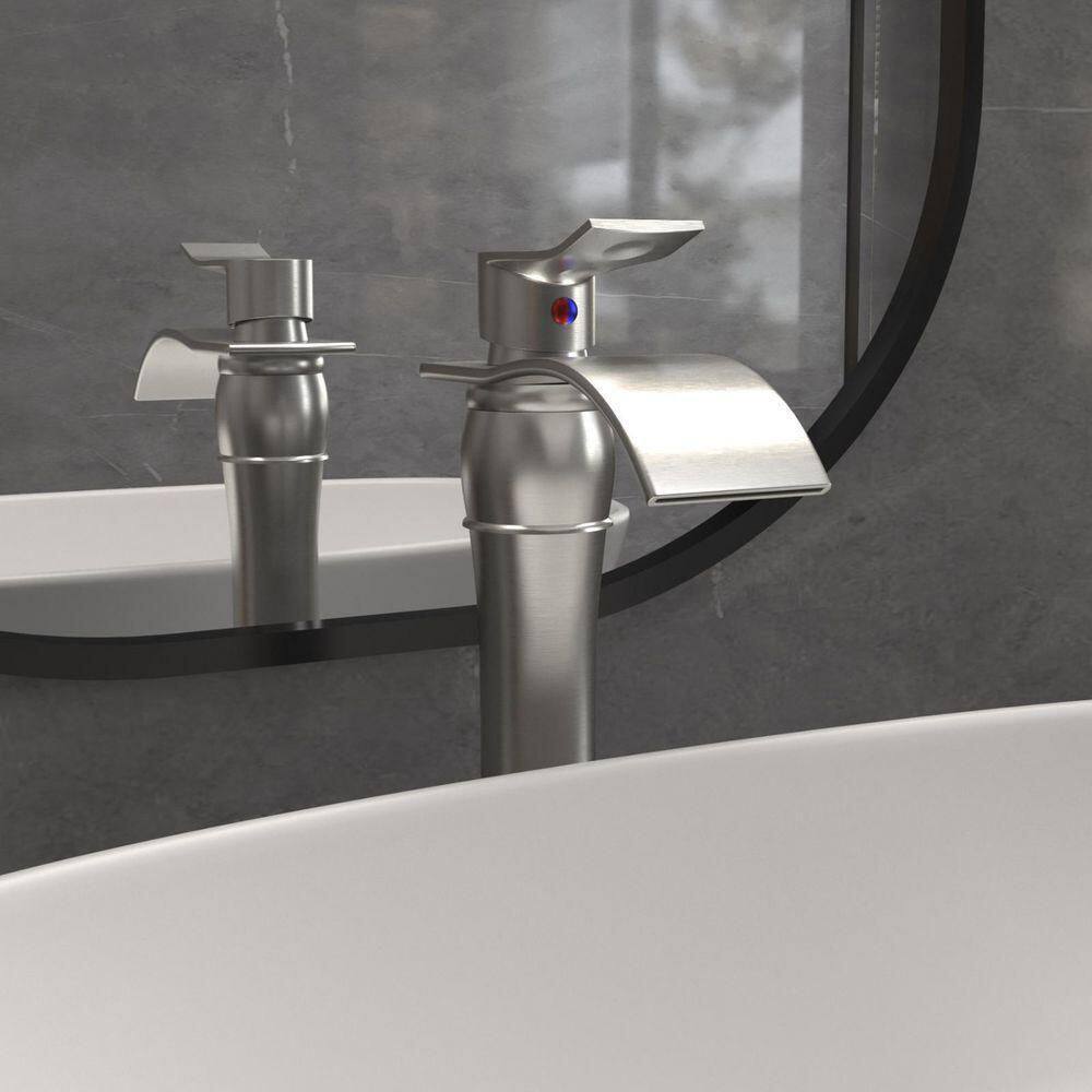 Brushed Nickel Waterfall Vessel Bathroom Faucet with Pop-Up Drain