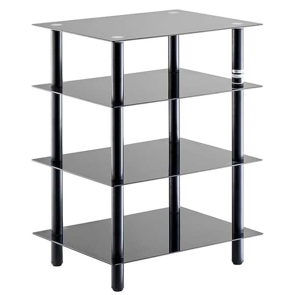 VEVOR AV Media Stand 4-Tier, Audio/Video Stand with Strengthened Tempered Glass Shevles for DVD/Cable Boxes