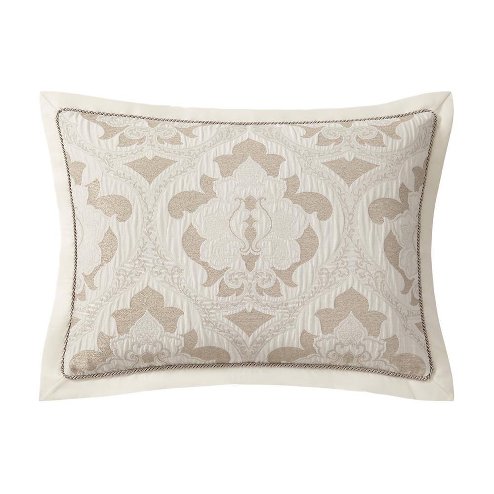 Ivory Damask Queen Comforter Set with Ruffled Bedskirt