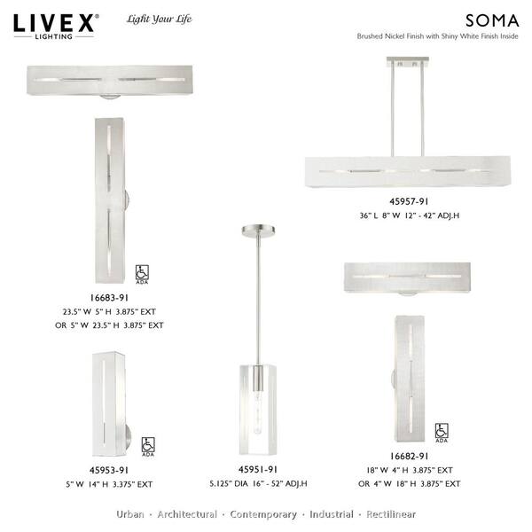 Livex Lighting Soma 2 Light Brushed Nickel ADA Vanity Sconce 16682 Livex Lighting Soma 2 Light Brushed Nickel ADA Vanity Sconce 16682
