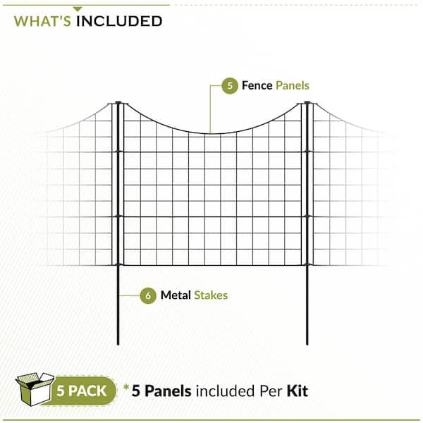 Zippity Outdoor Products 2.08 ft. H x 2.46 ft W Zippity Black Metal Garden Fence Panel with Stakes (5 pack)