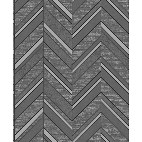 Advantage Punta Mita Charcoal Chevron Vinyl Peelable Wallpaper (Covers 56.4 sq. ft.)