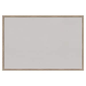 Hardwood Wedge Whitewash Wood Framed Grey Corkboard 37 in. x 25 in. Bulletin Board Memo Board