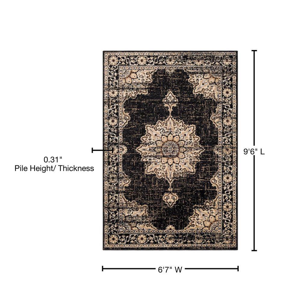 Handmade Black and Beige Synthetic Rectangular Area Rug