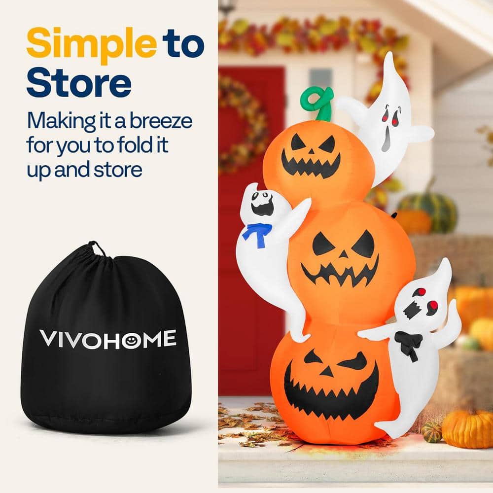 6ft LED-Lit Halloween Inflatable with Pumpkins and Ghosts