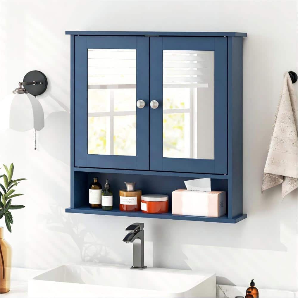 22 in. W x 23 in. H Rectangular Blue Medicine Cabinet with Mirror