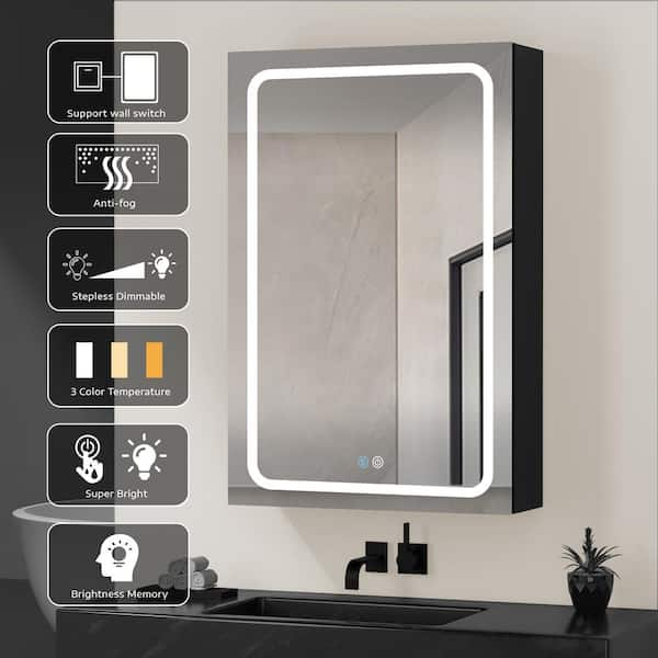 ExBrite Third Generation 28 x 36 Frameless LED Super Slim Bathroom Vanity Mirror with Clock, Night Light, Anti Fog, Dimmer, Touch Button and