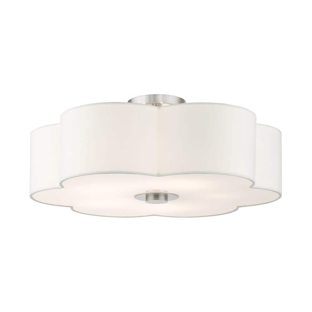 Chelsea 5-Light Brushed Nickel Semi-Flush Mount with Scalloped Shade