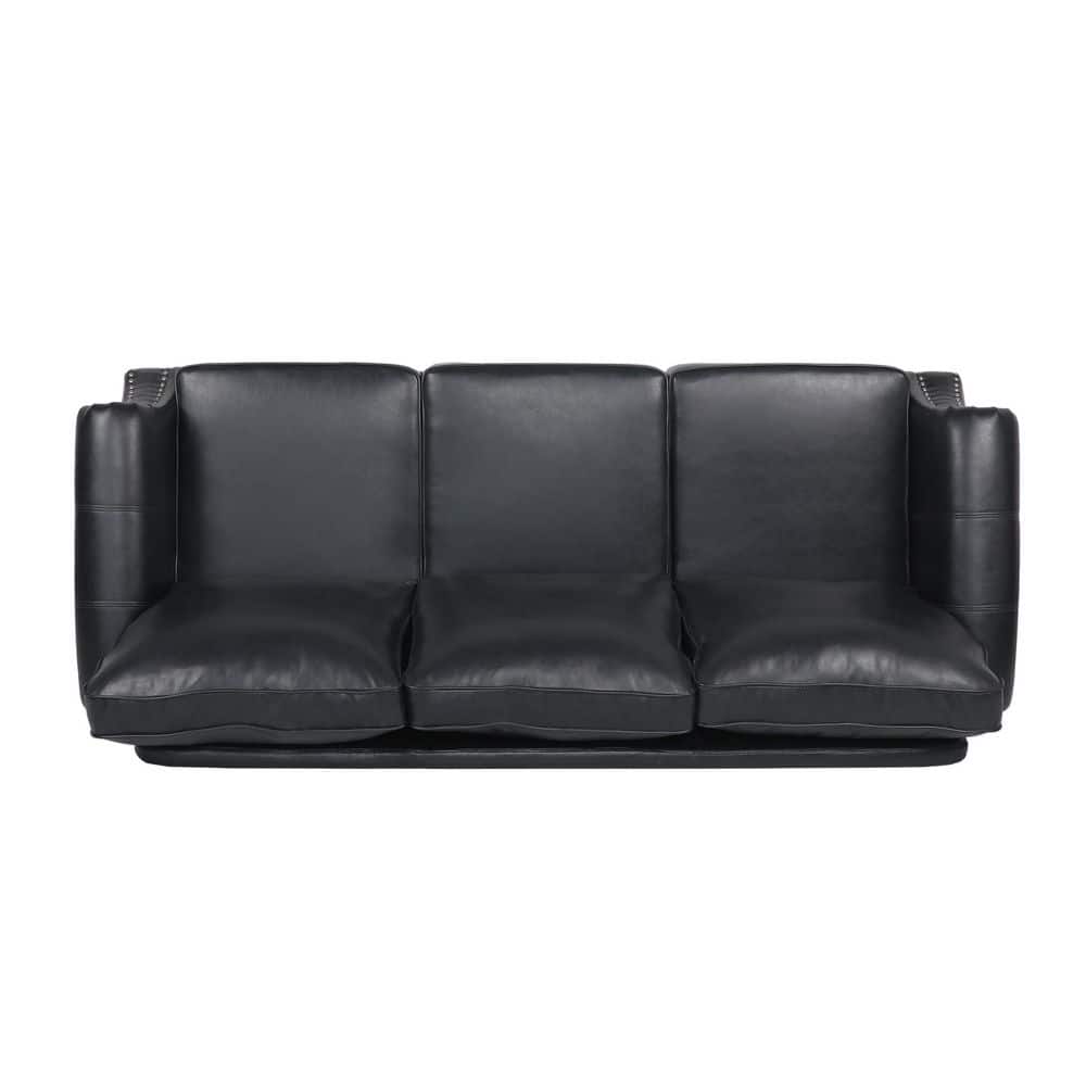 Midnight Black and Dark Brown Faux Leather Lawson Sofa with Nailhead Trim