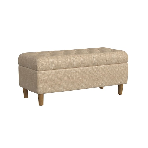Homepop Light Tan Button Tufted Cream 40 in Bedroom Bench Backless