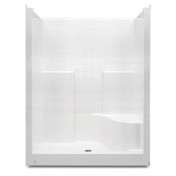 Everyday 60 in. x 36 in. x 76 in. 1-Piece Shower Stall with Right Seat and Center Drain in White