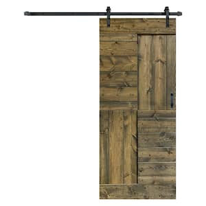 S Series 38 in. x 84 in. Aged Barrel Finished DIY Solid Wood Sliding Barn Door with Hardware Kit