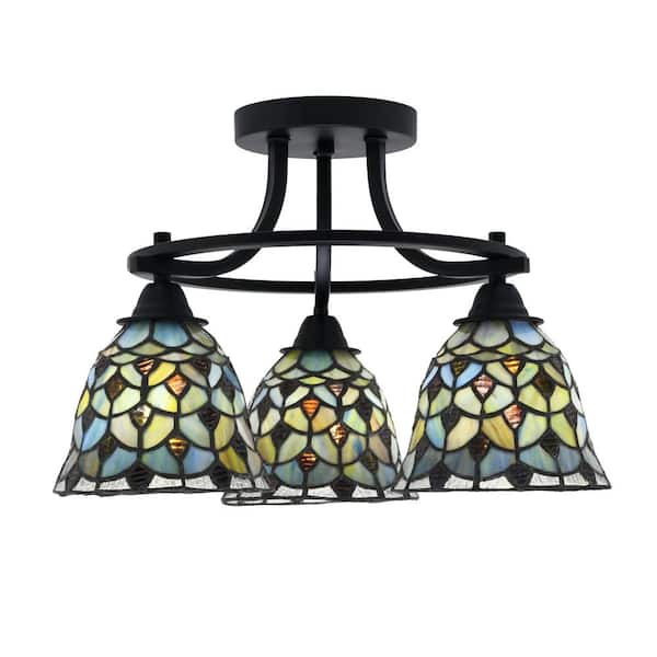 Unbranded Madison 3-Light Semi-Flush Shown In Matte Black Finish With 17.25 in. Crescent Art Glass