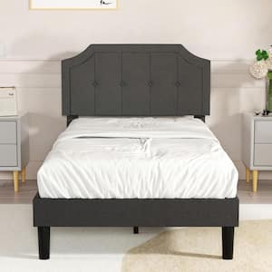 Twin Size Bed Frame with Headboard, Upholstered Platform Bed with Sturdy Wood Slat Support, Gray, 38.97 in. W