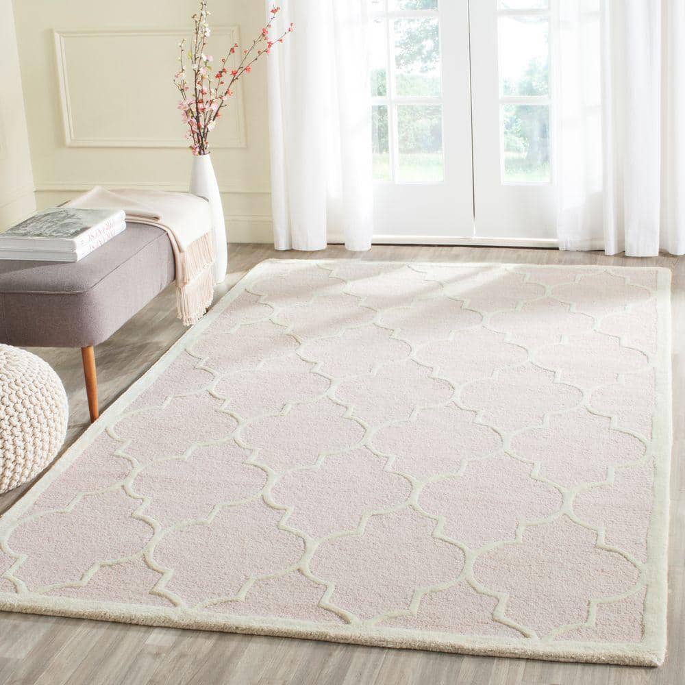 Light Pink and Ivory Hand-Tufted Wool 4' x 6' Area Rug