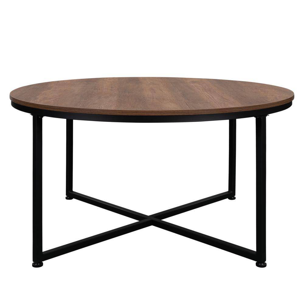 Kahomvis 35 in. Brown Round Wood Coffee Table with Steel Frame IC-LKW4 ...