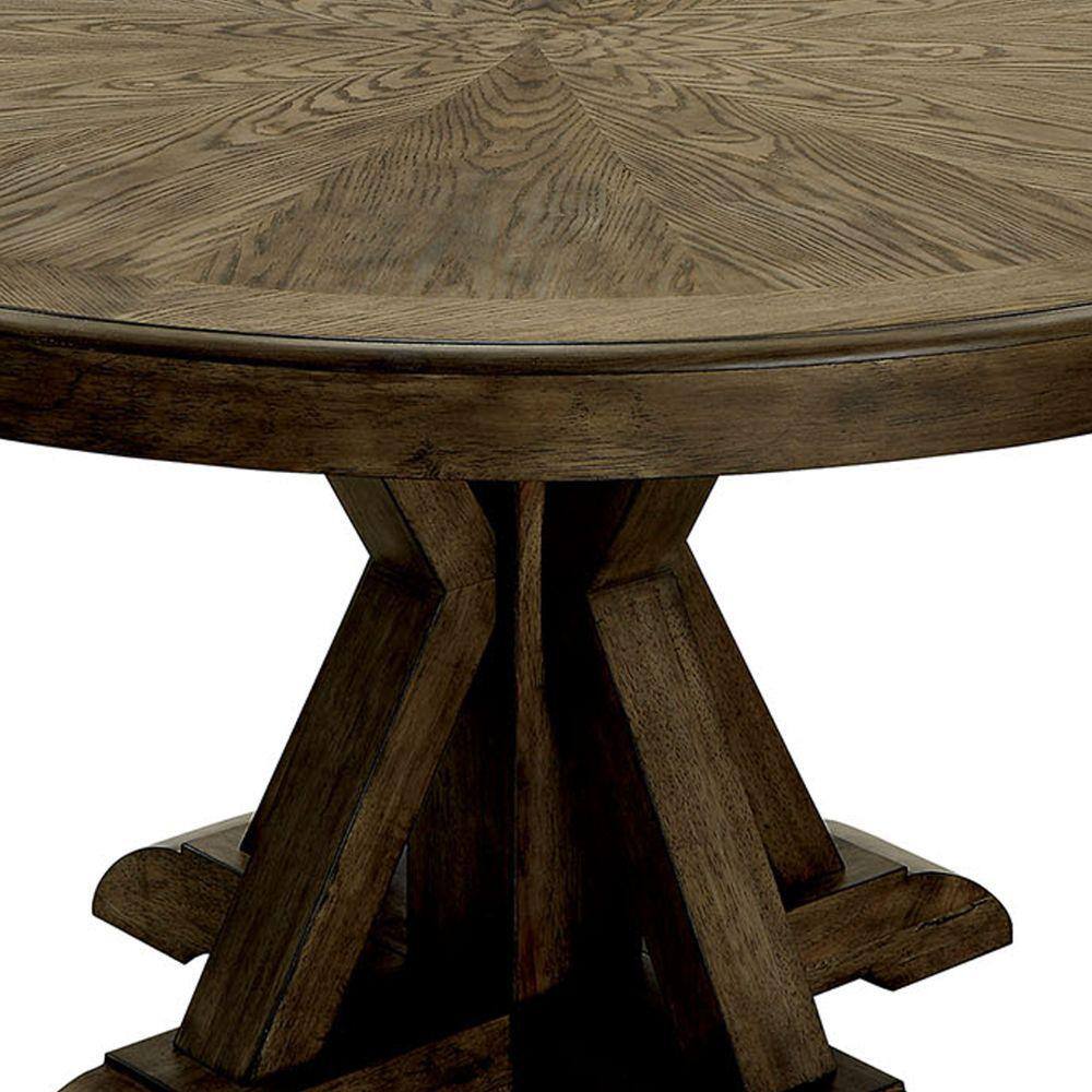 Light Oak Brown Round Wood Pedestal Dining Table for Four