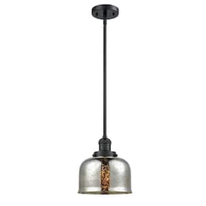 Bell 1-Light Matte Black Bowl Pendant Light with Silver Plated Mercury Glass Shade