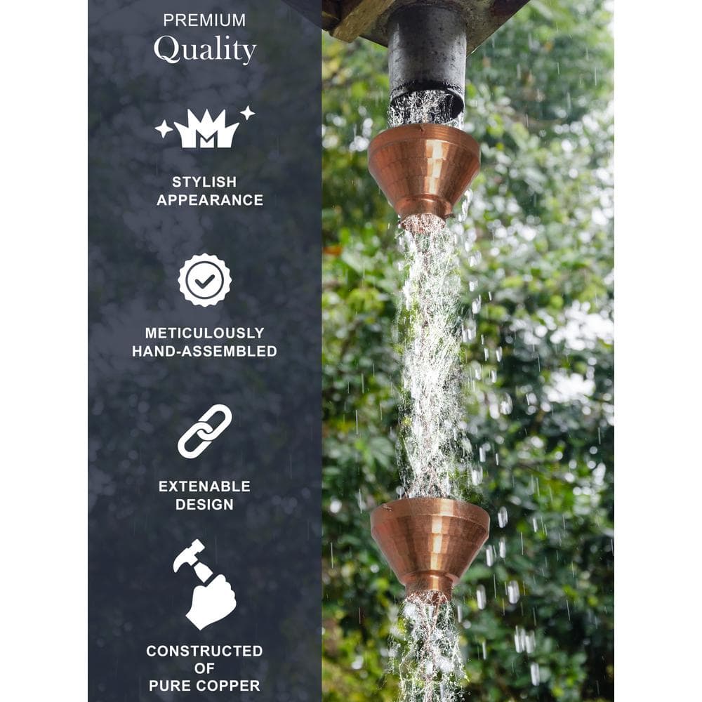 8.5 ft Pure Copper Large Cup Rain Chain