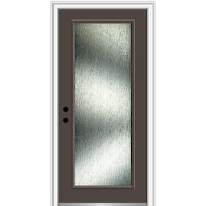 36 in. x 80 in. Right-Hand Inswing Rain Glass Brown Fiberglass Prehung Front Door on 4-9/16 in. Frame
