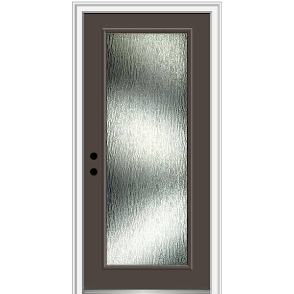 MMI DOOR Rain Glass 32 in. x 80 in. Right-Hand Inswing Full Lite Painted Brown Fiberglass Prehung Front Door on 4-9/16 in. Frame