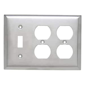Pass & Seymour 302/304 S/S 3 Gang 2 Duplex 1 Toggle Wall Plate, Stainless Steel (1-Pack)
