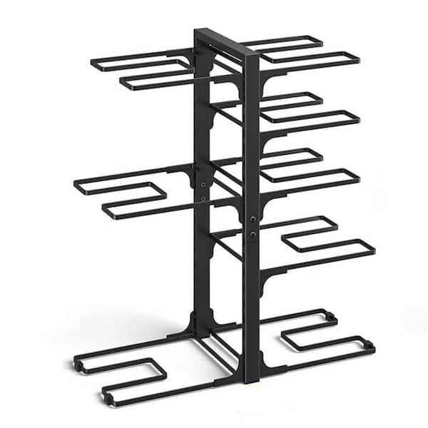 Black Metal Pots and Pans Organizer Adjustable 8-Tier Kitchen Cabinet Organizer for Heavy Cookware Storage