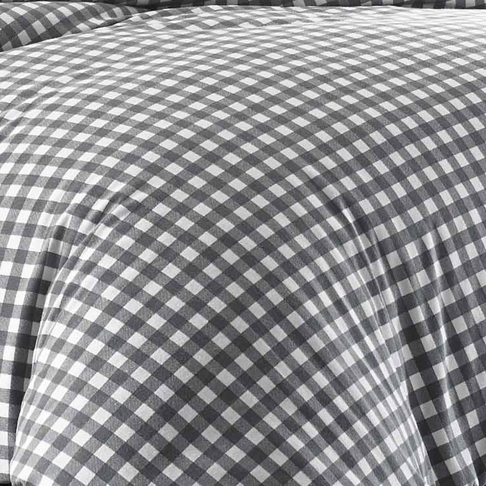 Full Gray Cotton Flannel Reversible Comforter Set with Shams