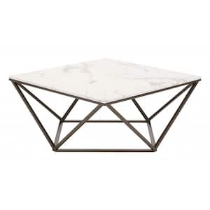 Julia 36 in. White and Antique Brass Square Stone Coffee Table