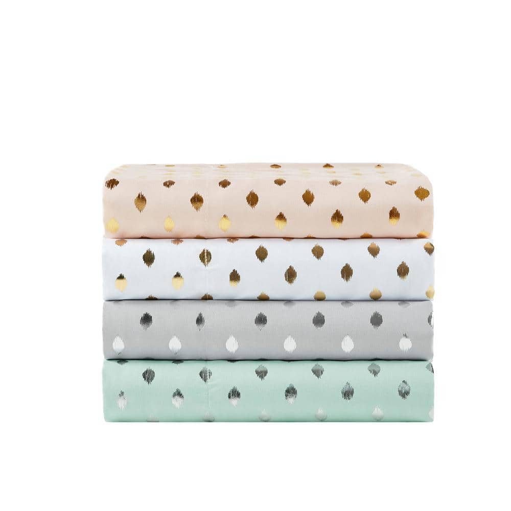 Silver Metallic Dot Twin XL Microfiber Sheet Set