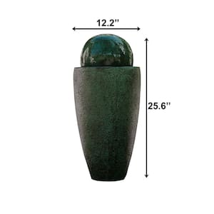 25.6 in. Tall Green Modern Stone Textured Round Indoor/Outdoor Decor Sphere Water Fountain with LED Lights