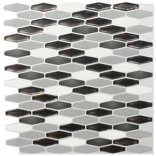 Instant Mosaic 3 in. x 6 in. Peel and Stick Mosaic Decorative Wall Tile Sample in Metallic Gray and White
