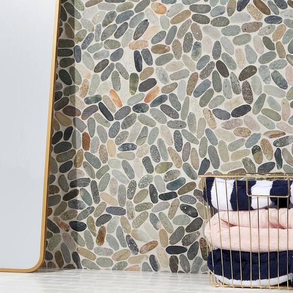 Countryside Sliced Flat Oval 11.81 in. x 11.81 in. Dark Blend Floor and Wall Mosaic (0.97 sq. ft. / sheet)