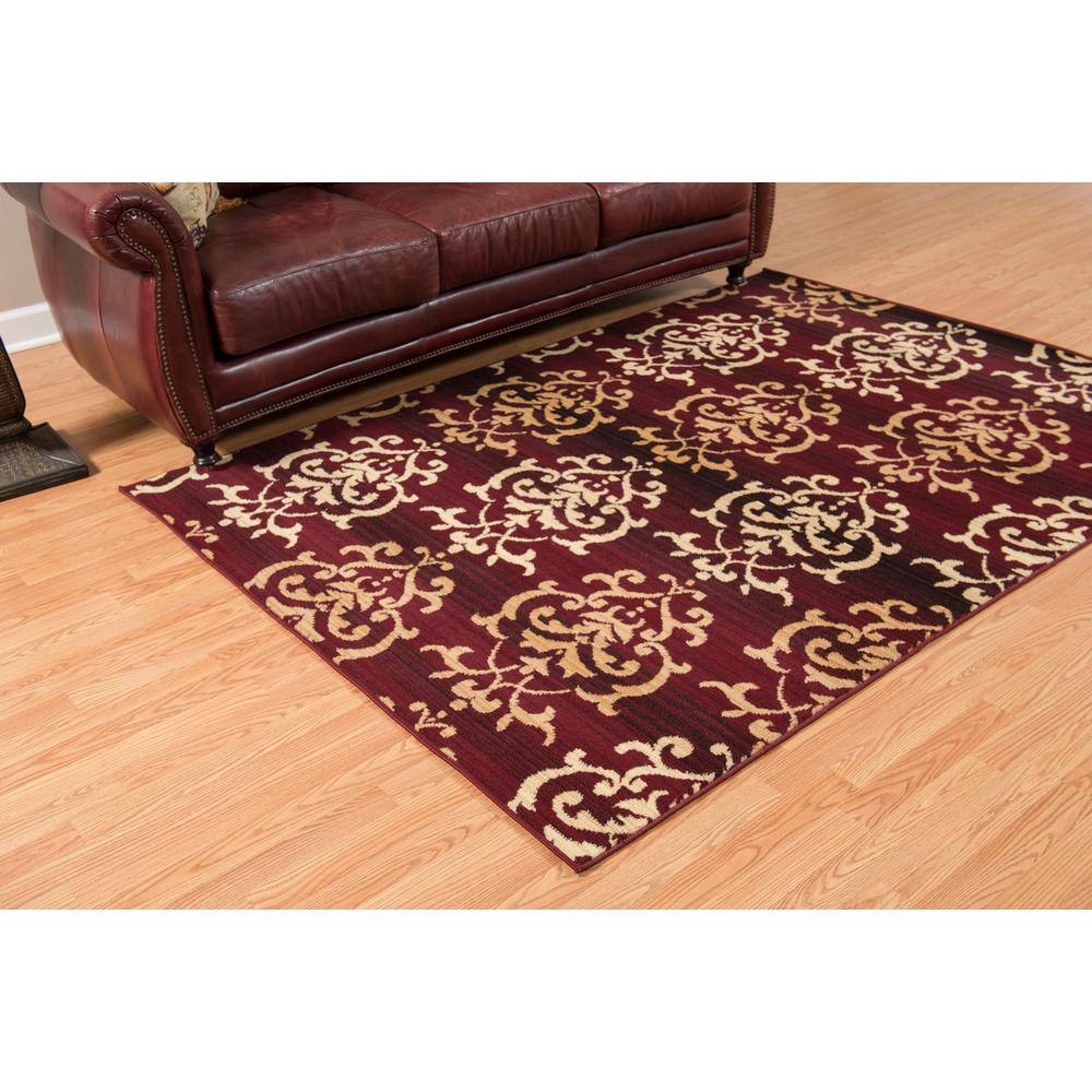 Burgundy and Beige Rectangular Synthetic Area Rug, 7'10" x 10'6"