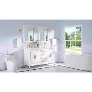 60 in. W x 22 in. D x 35 in. H Double Sink Freestanding Bathroom Vanity Mirror Set in White with White Quartz Top