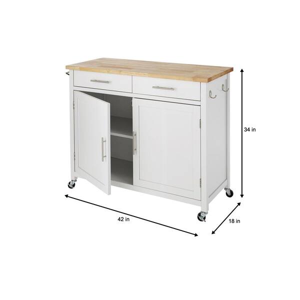 Stylewell Glenville White Kitchen Cart With 2 Drawers Sk17787cr2 Ebw The Home Depot