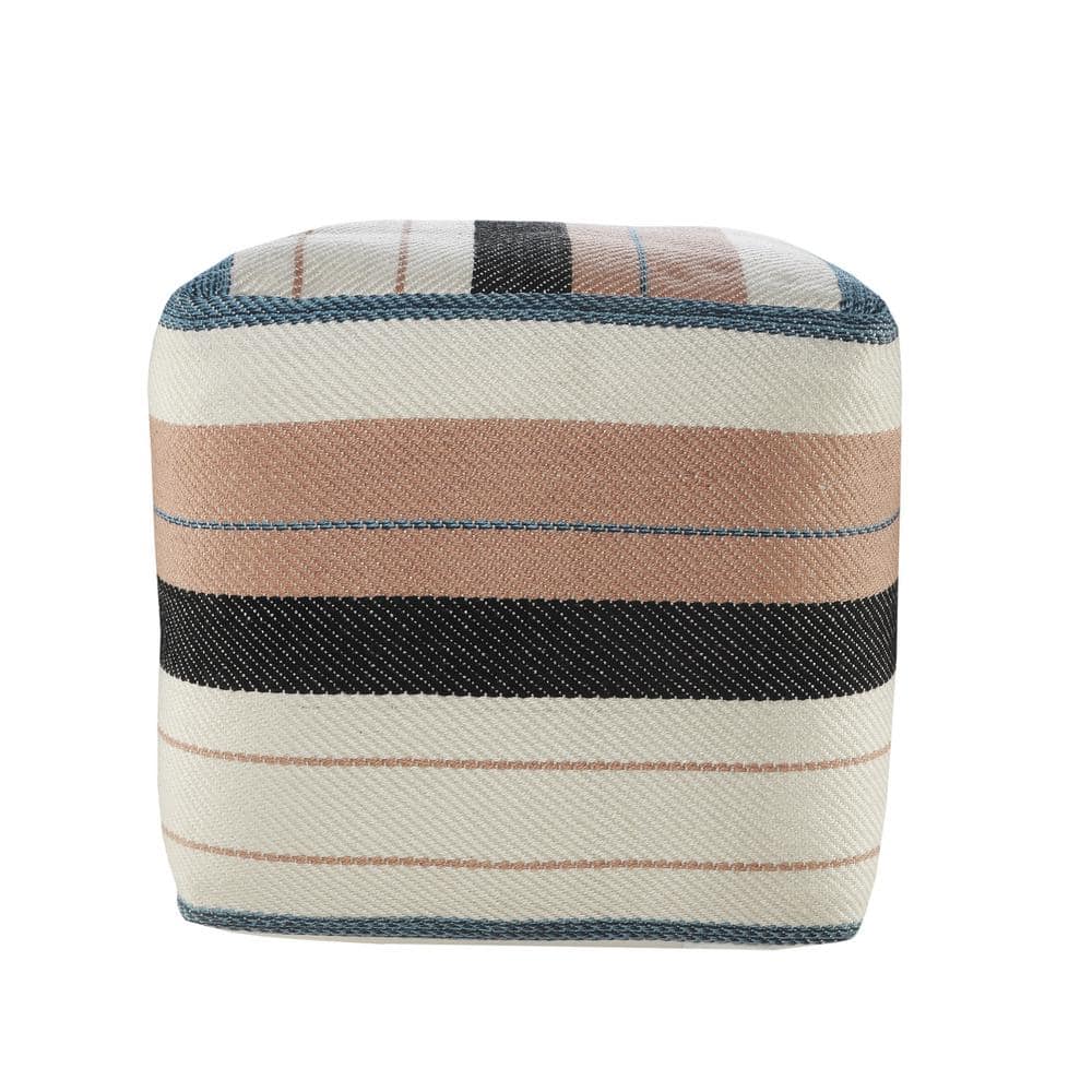 Multicolor Striped Polyester Indoor/Outdoor Pouf Ottoman