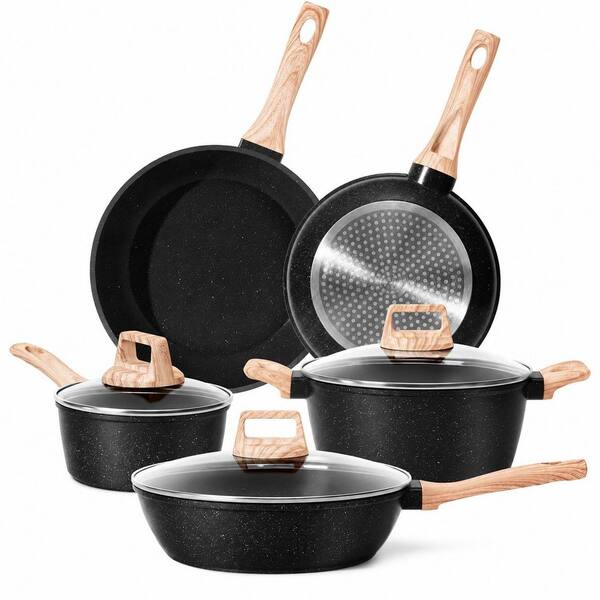 12 Piece Black Granite Nonstick Die-Cast Aluminum Cookware Set with Induction Safe Pots and Pans, Stay-Cool Handles