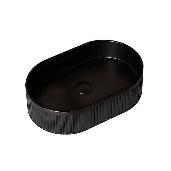 20 in. Oval Striped Vessel Bathroom Sink in Black, Ceramic Basin
