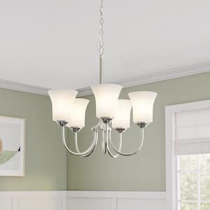 Bronson 5-Light Brushed Nickel Chandelier with Frosted Glass Shades