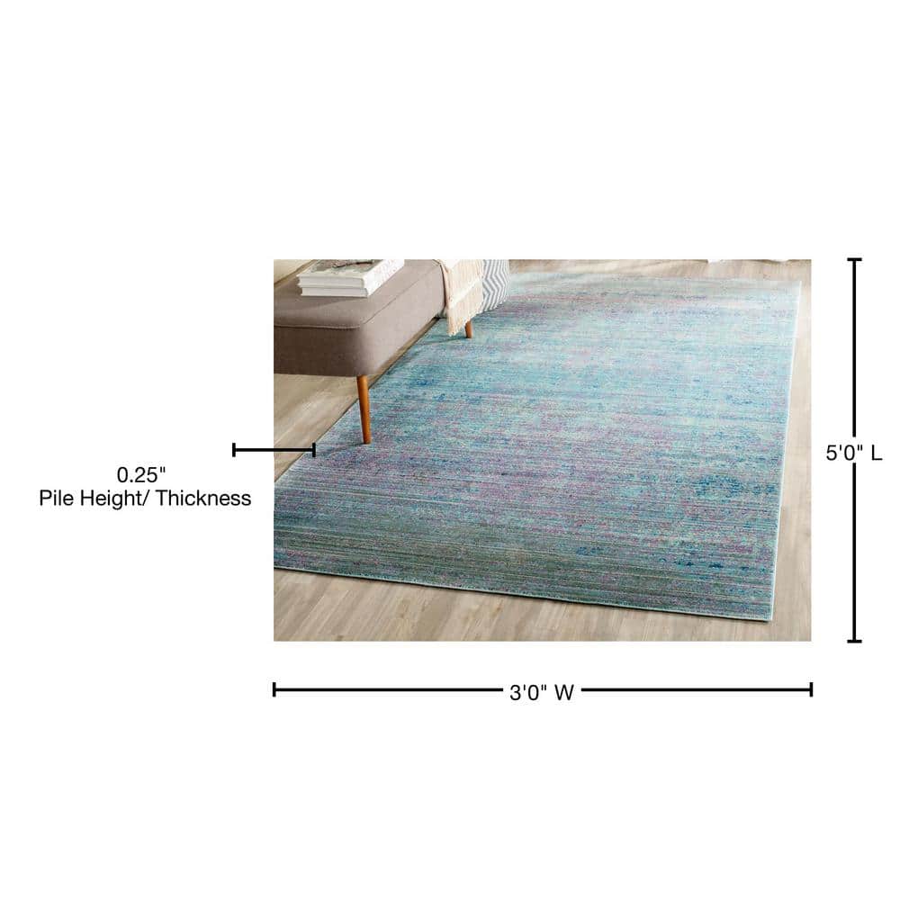 Turquoise and Multicolor Synthetic Rectangular Area Rug, 3' x 5'