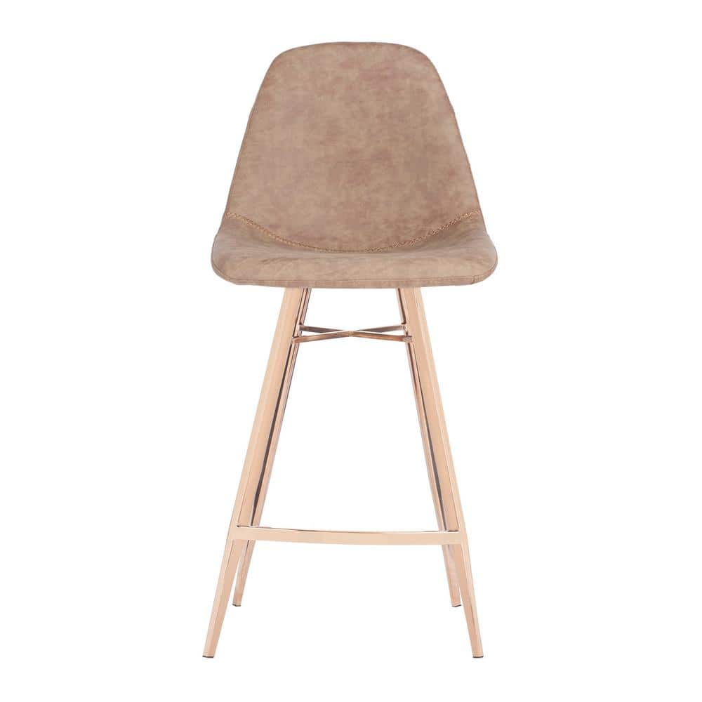 Mid-Century Brown Faux Leather Counter Stool with Copper Legs