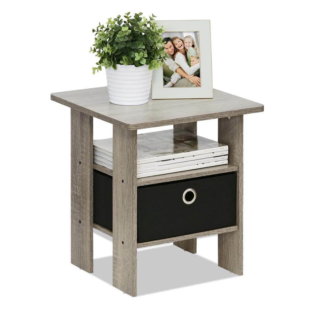 French Oak Grey and Black Engineered Wood End Table with Storage