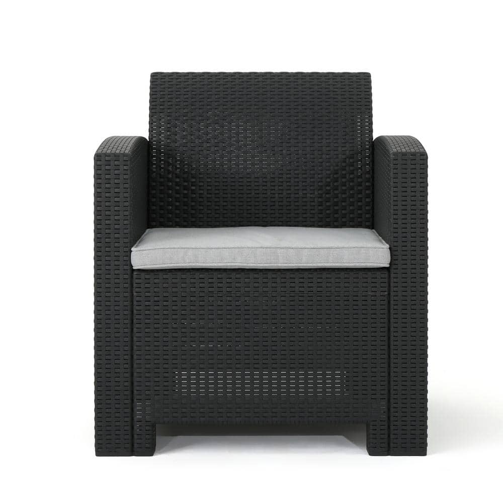 Outdoor Faux Wicker Club Chairs with Light Grey Water Resistant Cushions fo