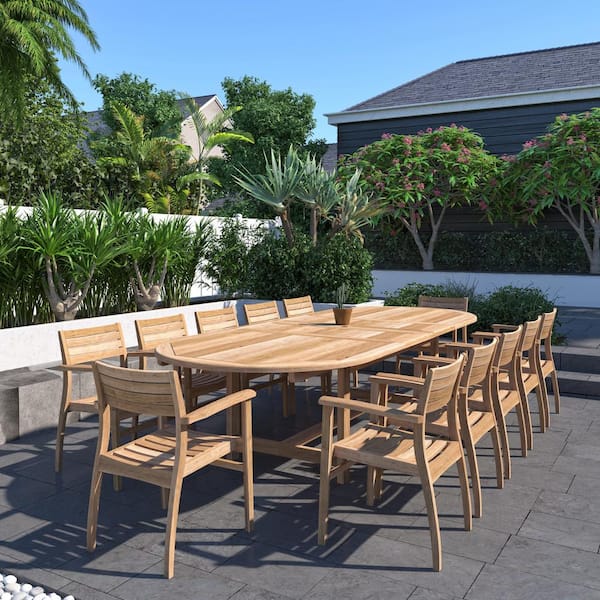 Amazonia Carter 13-Piece 100% FSC Teak Double Extendable Oval Patio Dining Set