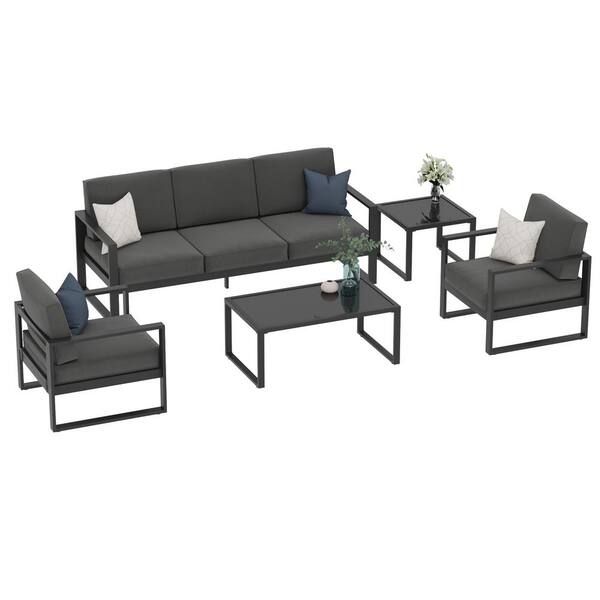 SUNVIVI 5-Piece Aluminum Patio Conversation Set with Gray Cushions XB ...