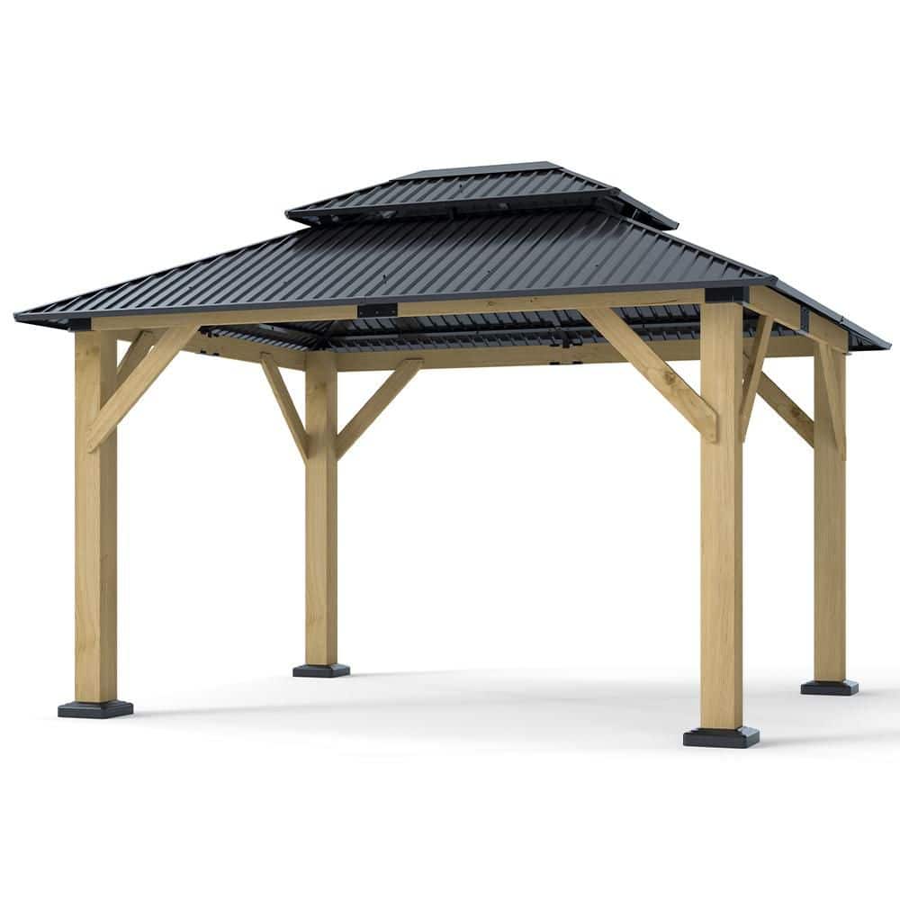 10 ft. x 12 ft. Wood Frame Outdoor Hardtop Gazebo with Double Galvanized Steel Roof and Ceiling Hook for Patio Garden price history on PriceWatchPro