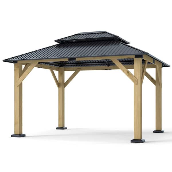 COVERONICS 10 ft. x 12 ft. Wood Frame Outdoor Hardtop Gazebo with Double Galvanized Steel Roof and Ceiling Hook for Patio Garden