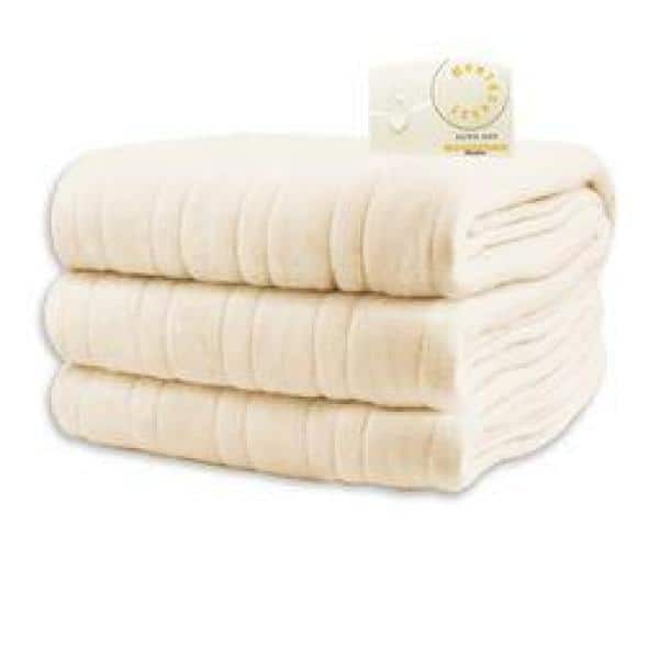 Biddeford Comfort Knit Natural Sherpa Electric Heated Blanket 