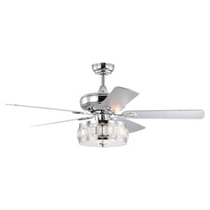 52 in. Smart Indoor/Outdoor Chrome Ceiling Fan with Remote Control and 5 Blades 3-Light Reversible Quiet Chandelier Fan